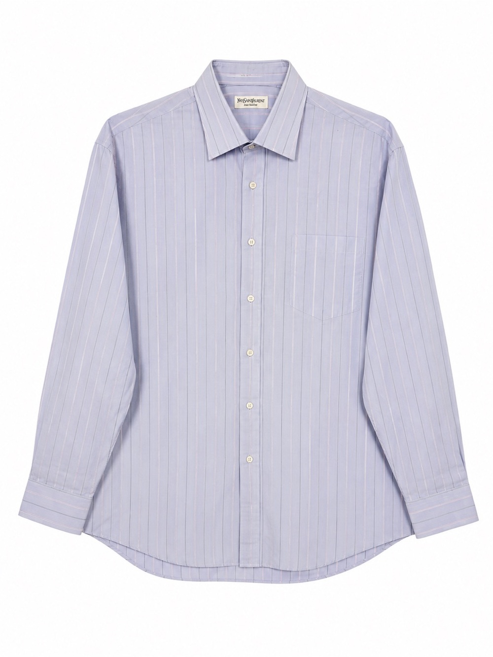 Yves Saint Laurent Menswear Blue Pink Stripe Button Front Dress Shirt 16.5 32-33